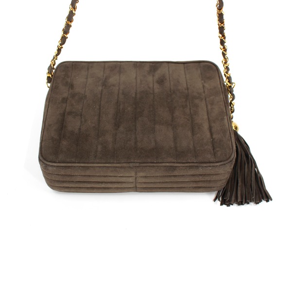 CHANEL Vertical Quilt Brown Suede Fringe Tassel Camera Bag CC Turnlock Crossbody - Picture 7 of 11